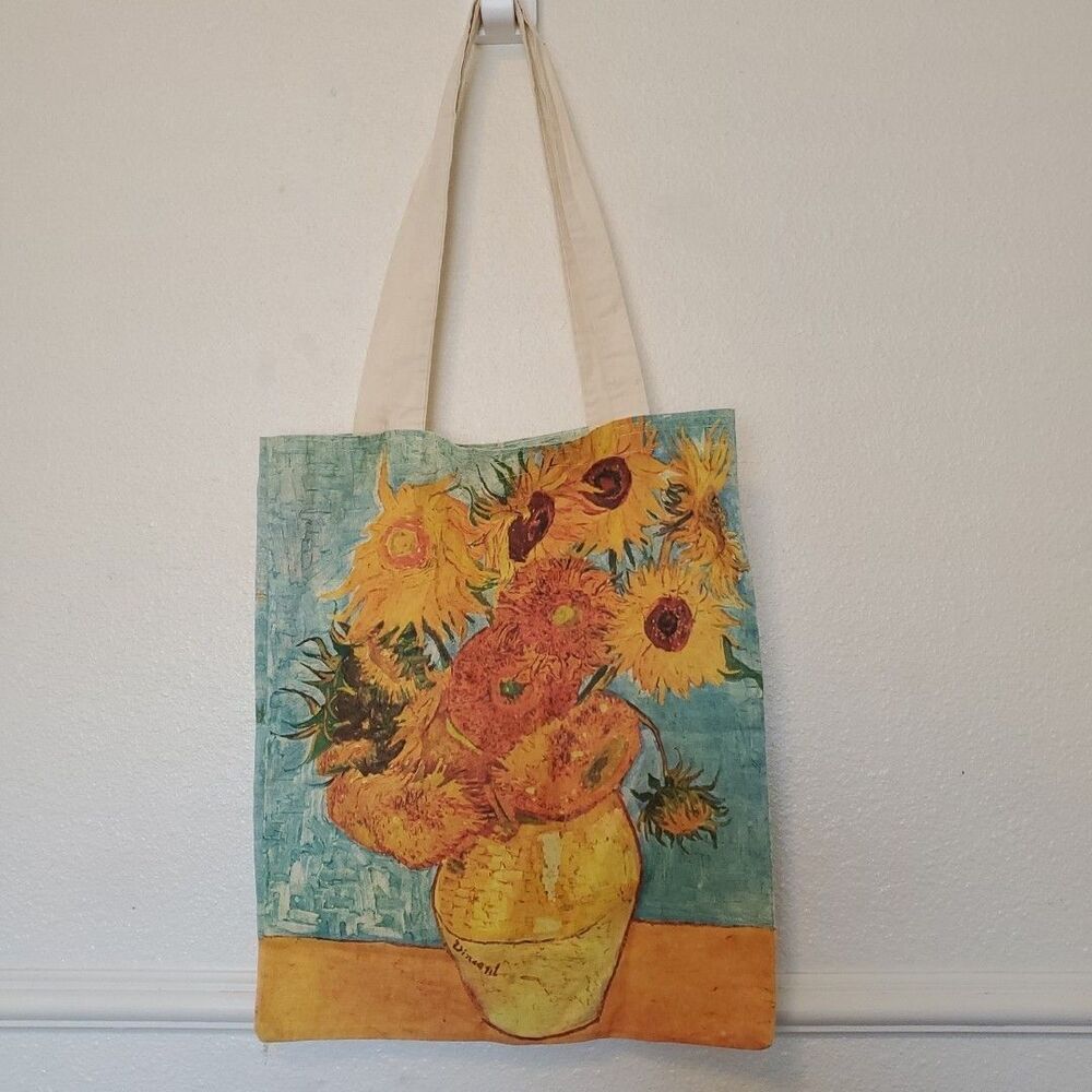 Van Gogh Sunflowers Canvas Tote Bag Full Print  16" X 13.5" Handle 12"